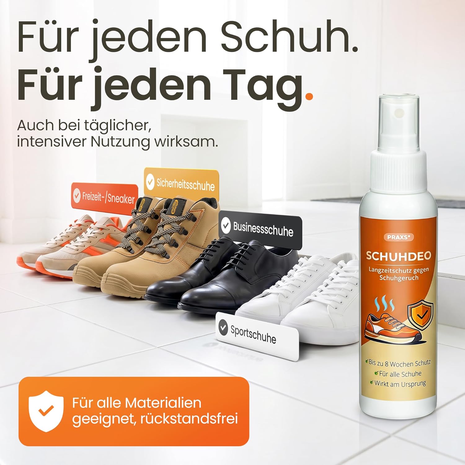 PRAXS Geruchsschutz für alle Schuhe – Sneaker, Sport-, Business- und Sicherheitsschuhe