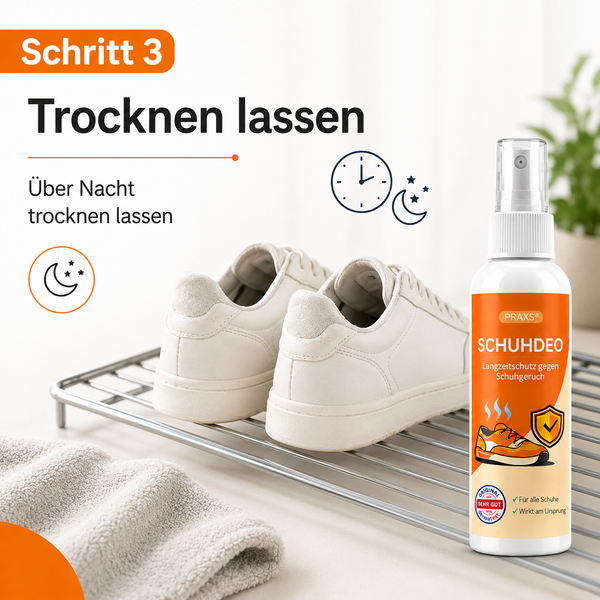 Schritt 3 PRAXS Schuhdeo: behandelte Schuhe über Nacht trocknen lassen